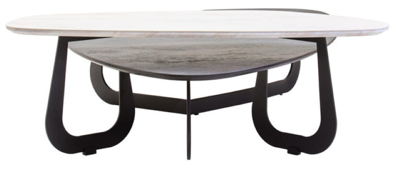 Coffee Table- Imperia 2 Tier Large Asymmetrical Ceramic