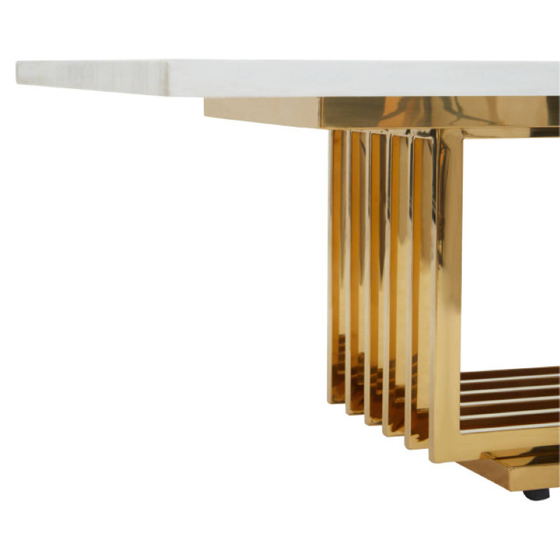 Coffee Table- Moda Ivory White Faux Marble With Gold Finished Frame