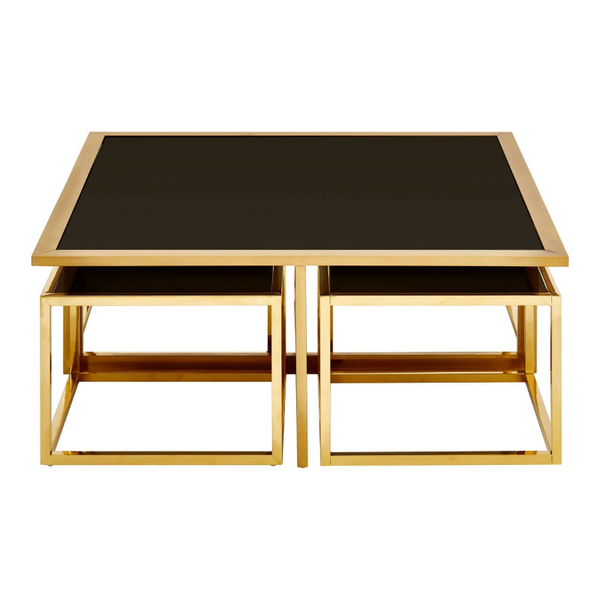 Coffee Table And Stool Set- Horizon Black Tempered Glass