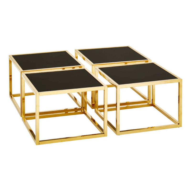 Coffee Table And Stool Set- Horizon Black Tempered Glass