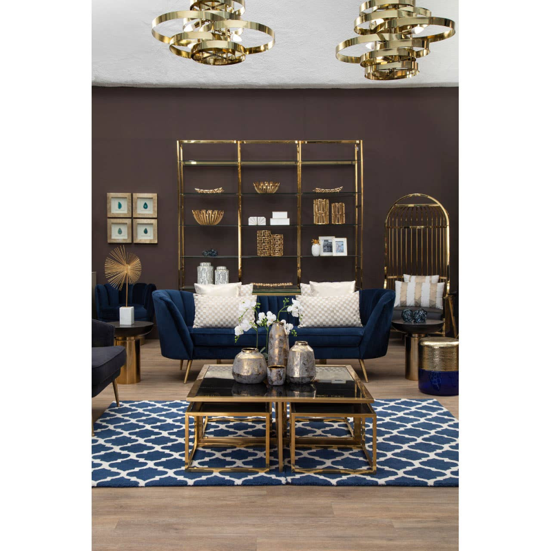 Coffee Table And Stool Set- Horizon Black Tempered Glass