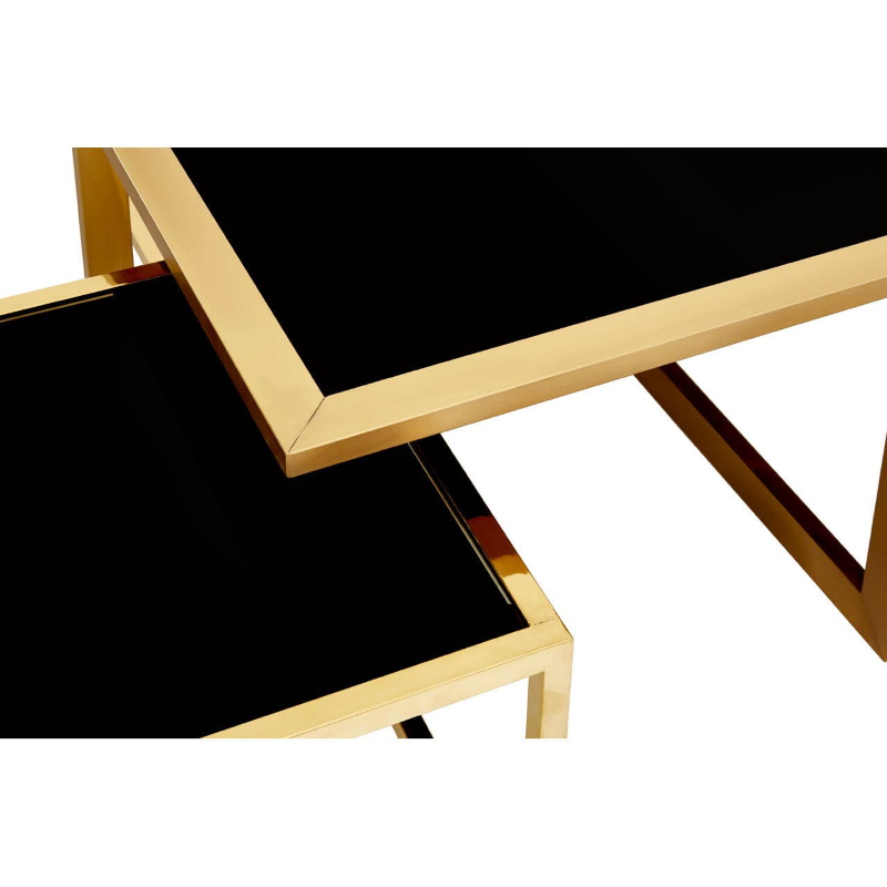 Coffee Table And Stool Set- Horizon Black Tempered Glass
