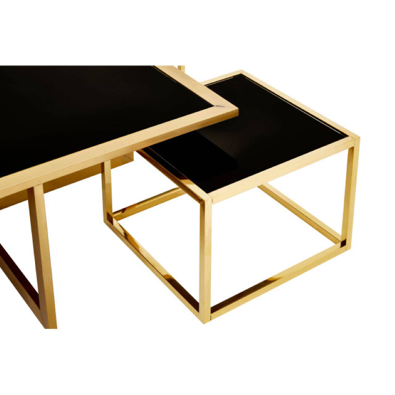 Coffee Table And Stool Set- Horizon Black Tempered Glass