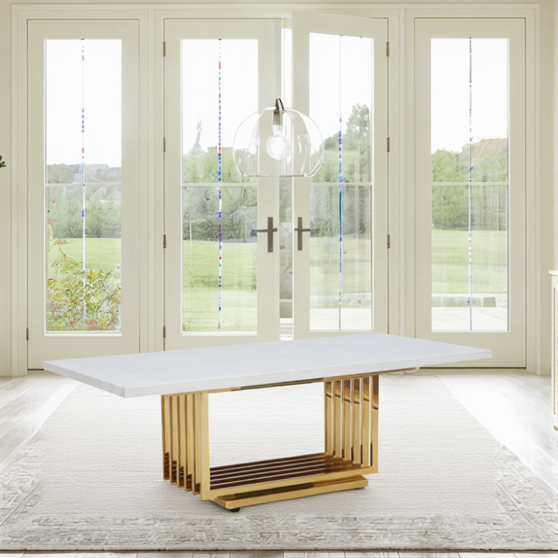 Coffee Table- Moda Ivory White Faux Marble With Gold Finished Frame