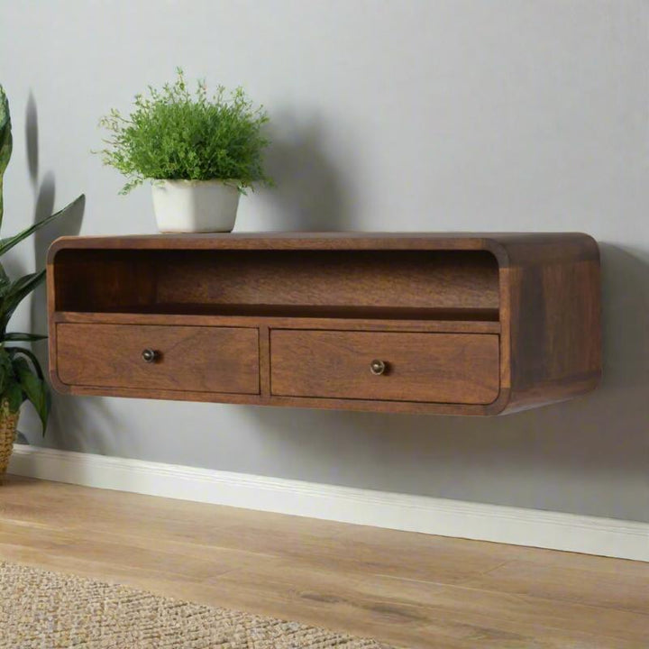 Floating Open Console Table in Chestnut