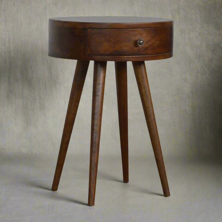 Circular Bedside Table- Nordic in Chestnut