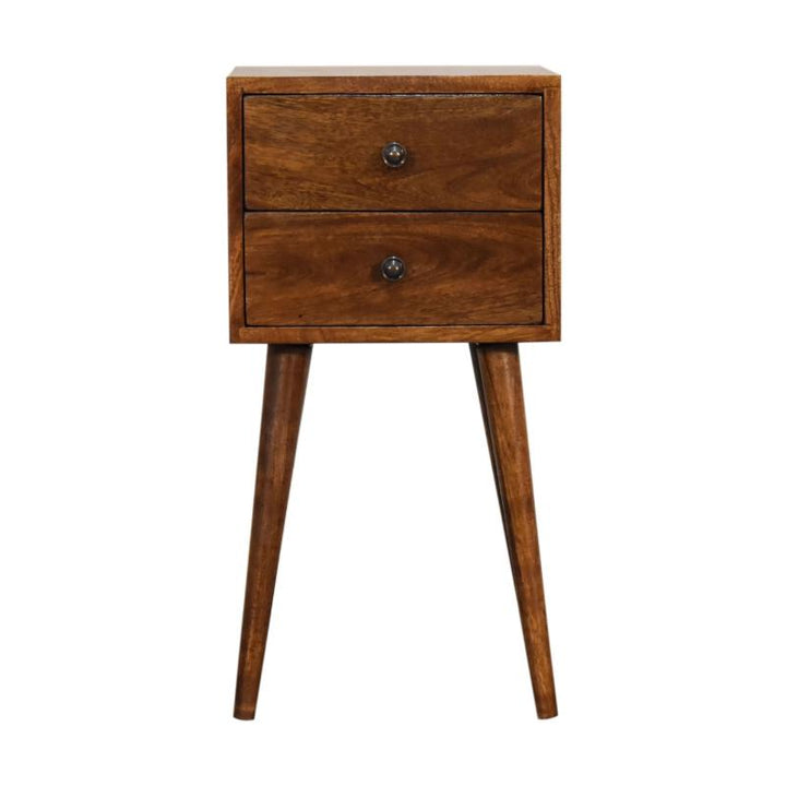 Chestnut Bedside Table- Mini 2 Drawer