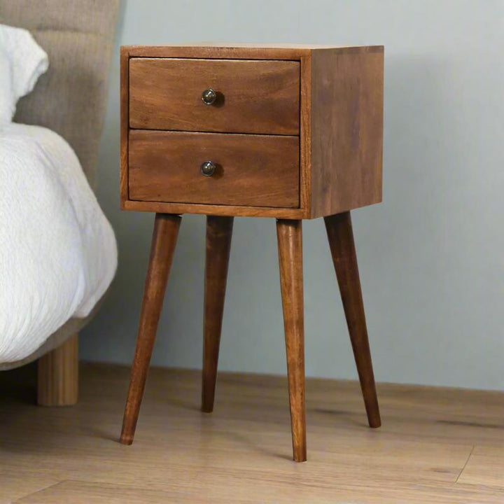 Chestnut Bedside Table- Mini 2 Drawer