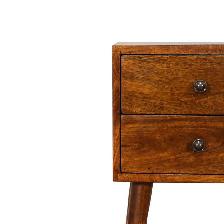 Chestnut Bedside Table- Mini 2 Drawer