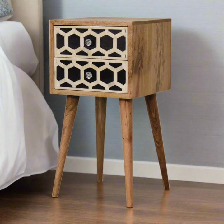 Bedside Table- Mini Bone Inlay- 2 Drawer