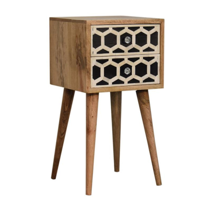 Bedside Table- Mini Bone Inlay- 2 Drawer