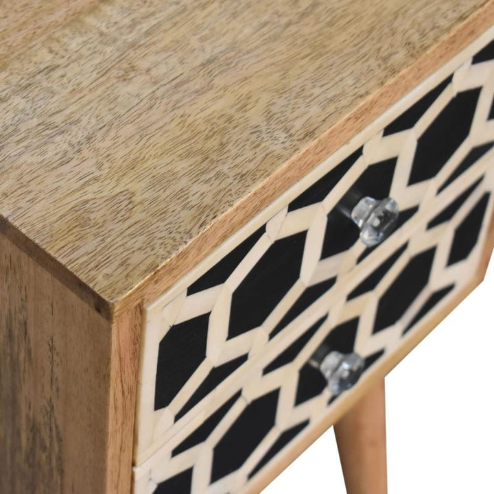 Bedside Table- Mini Bone Inlay- 2 Drawer