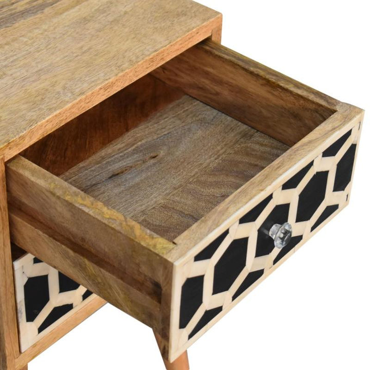 Bedside Table- Mini Bone Inlay- 2 Drawer