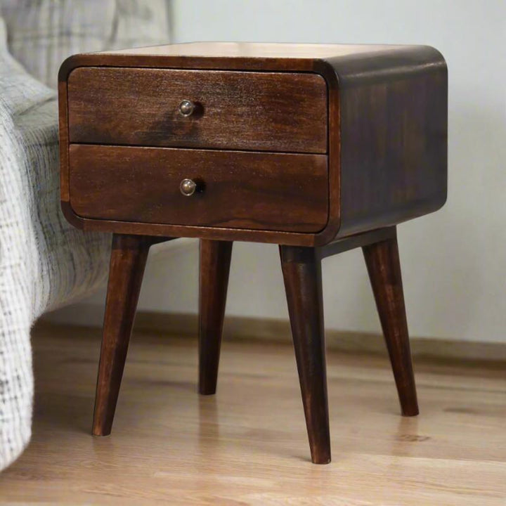 Bedside Table- Curved Dark- Walnut