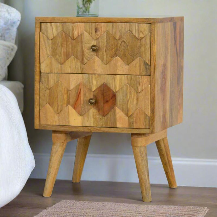 Bedside Table- Pineapple Carve- 2 Drawer