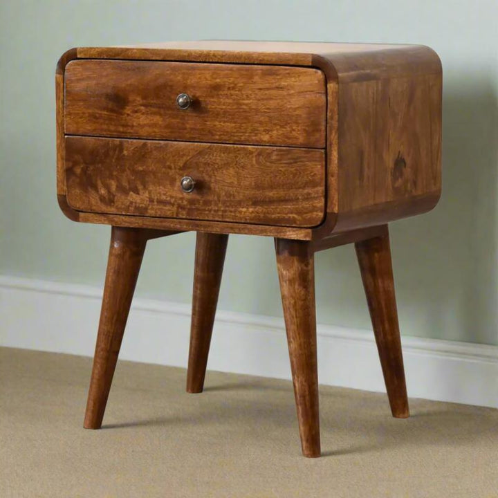 Curved Bedside Table- Chestnut