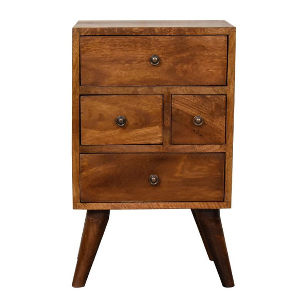 Bedside Table- 4 Drawer- Multi Chestnut