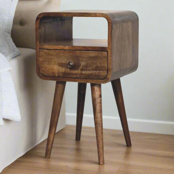 Open Bedside Table- Mini Grey Wash Curve