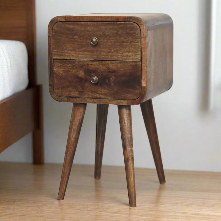 Bedside Table- Mini Curved Grey Washed