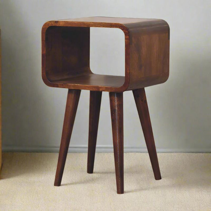 Open Bedside Table- Mini Chestnut Curved