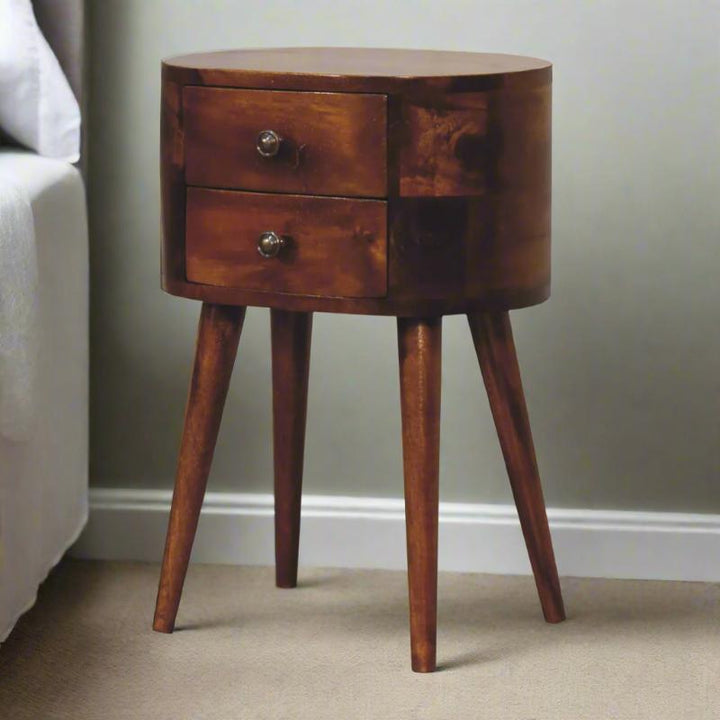 Rounded Bedside Table- Mini Chestnut