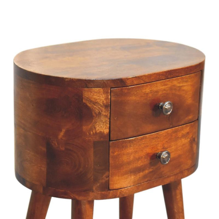 Rounded Bedside Table- Mini Chestnut