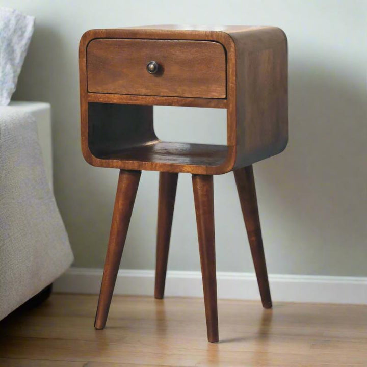 Mini Lower Bedside Table- Chestnut Curve