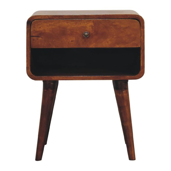 Chestnut Bedside Table- Curve Open Slot