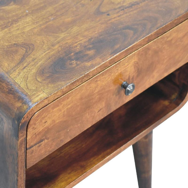 Chestnut Bedside Table- Curve Open Slot