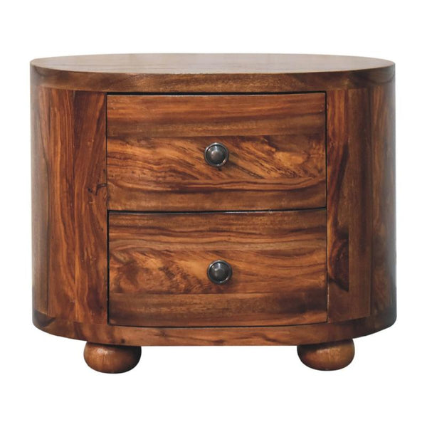 Round Honey Bedside Table with Bun Feet