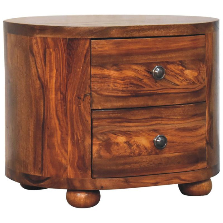 Round Honey Bedside Table with Bun Feet