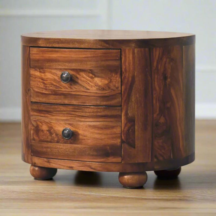 Round Honey Bedside Table with Bun Feet