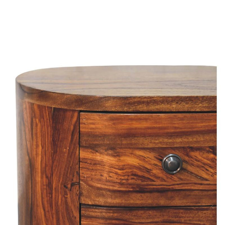 Round Honey Bedside Table with Bun Feet