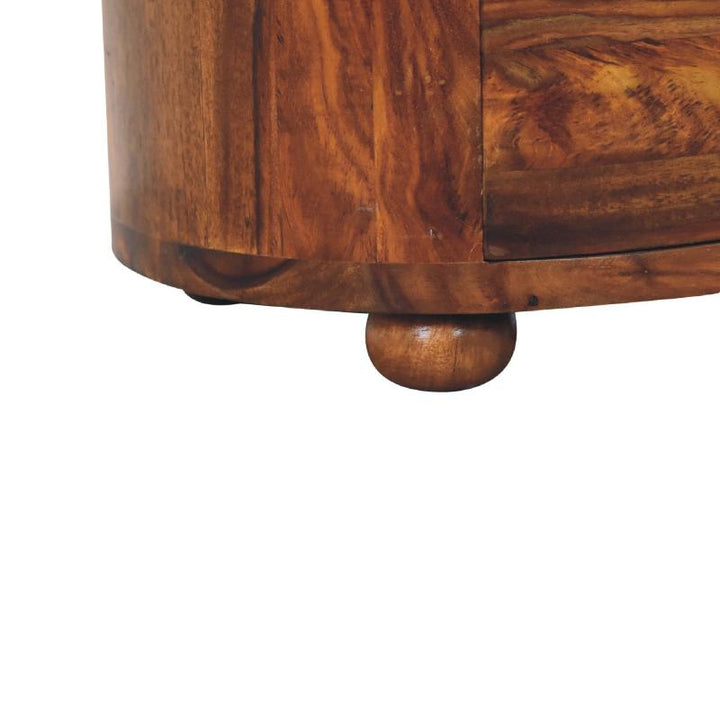 Round Honey Bedside Table with Bun Feet