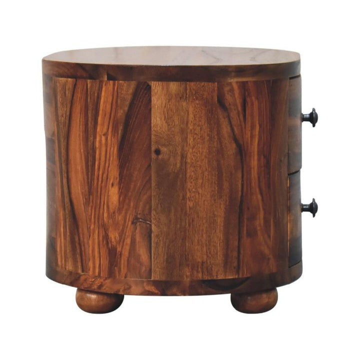 Round Honey Bedside Table with Bun Feet