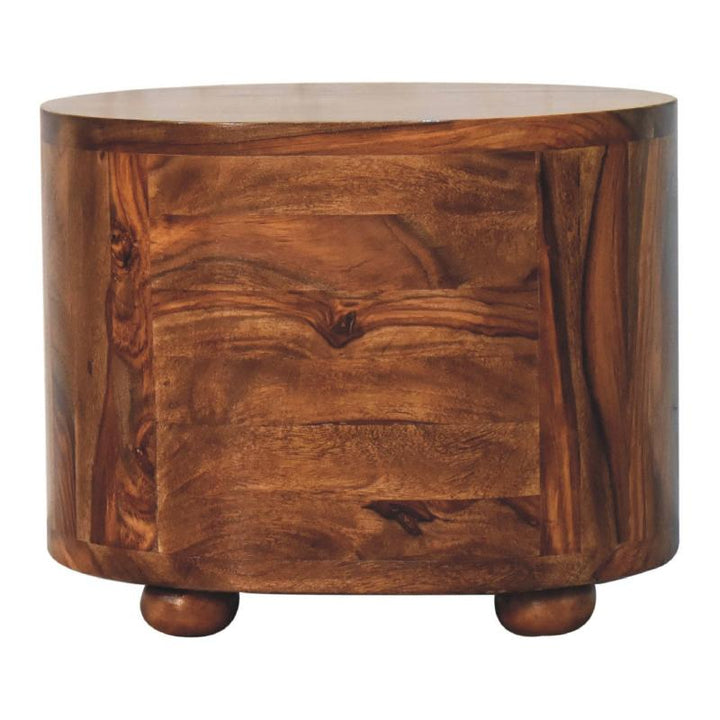 Round Honey Bedside Table with Bun Feet