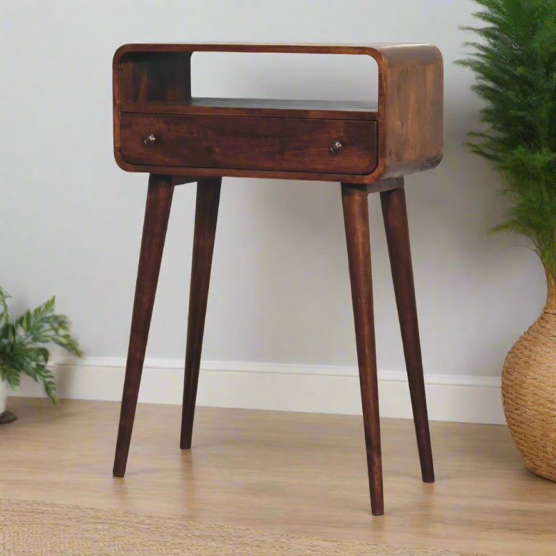 Console Table- Chestnut Nordic Style One Drawer & One Open Slot