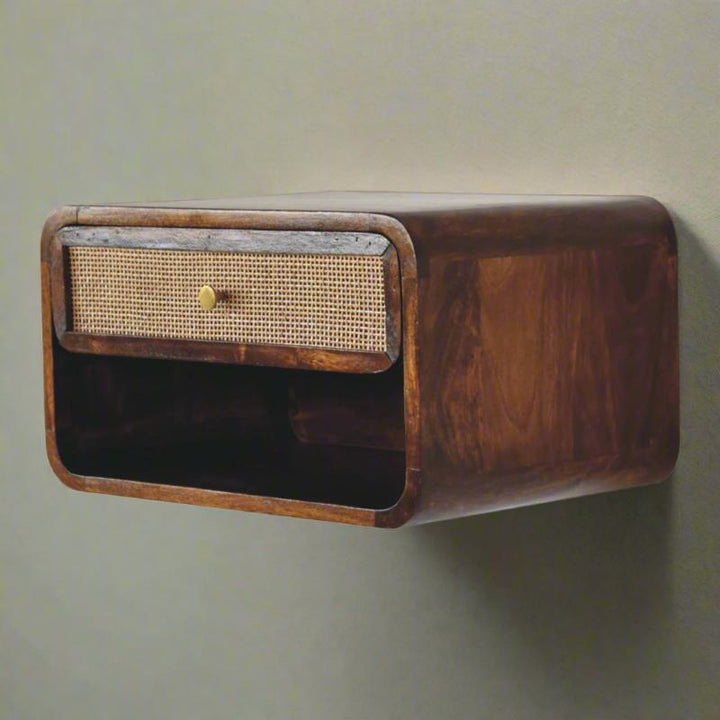 Wall Mounted Open Bedside Table- Woven- Chestnut