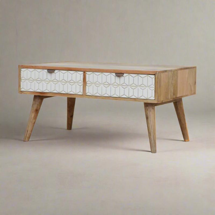 Coffee Table- Sleek White Carved