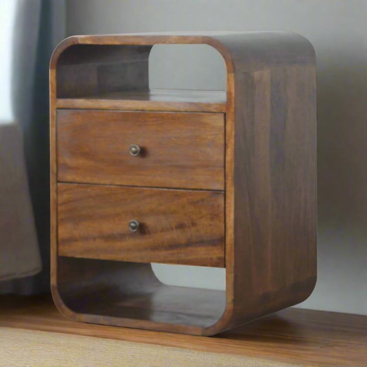 Bedside Table- Chestnut Curve- 2 Drawer