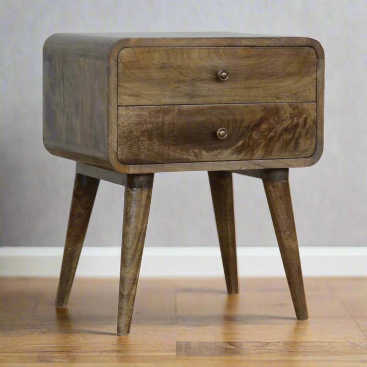 Bedside Table- Curved Classic Grey Washed