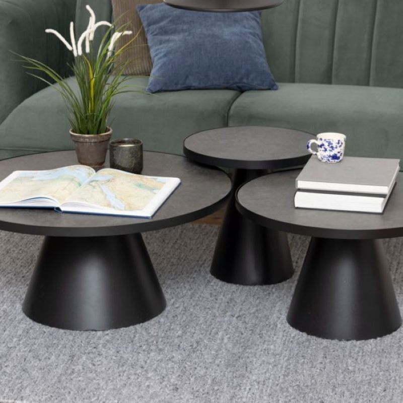 Low Round Ceramic Coffee Table- Soli in Black (85.7x40cm)