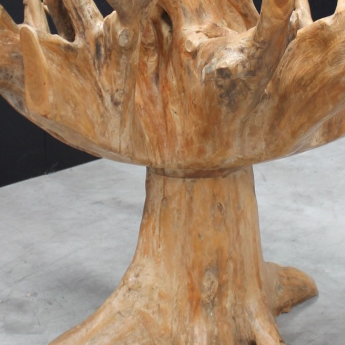 Solid Teak Wood Round Dining Table with Glass Top - 110 cm - Root ...