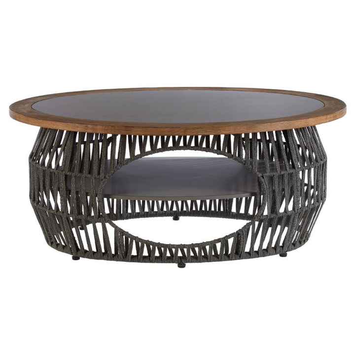 Round coffee table with wooden top 