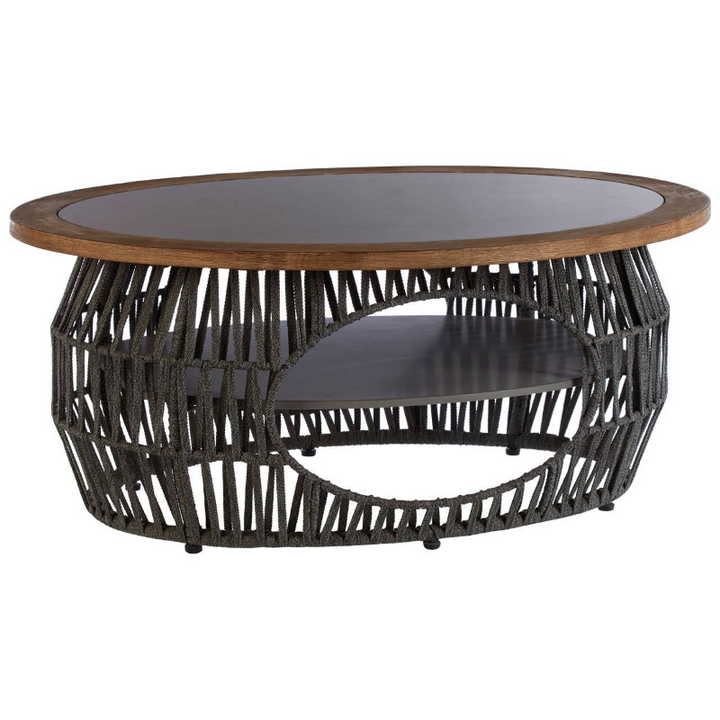 Round coffee table with wooden top 