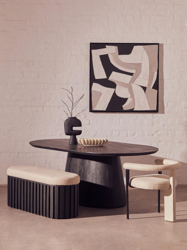 Oval Dining Table- Perdoba Mango Wood in Black Finish