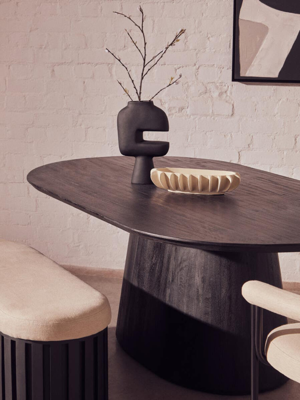 Oval Dining Table- Perdoba Mango Wood in Black Finish