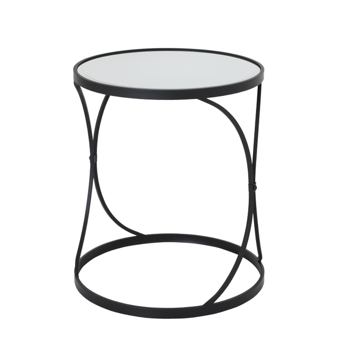 Side Table- Concaved Black Mirrored- Set of 2