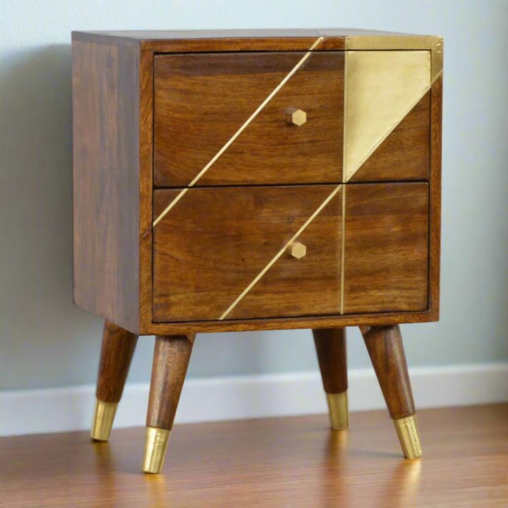 Chestnut Bedside- Gold Geometric