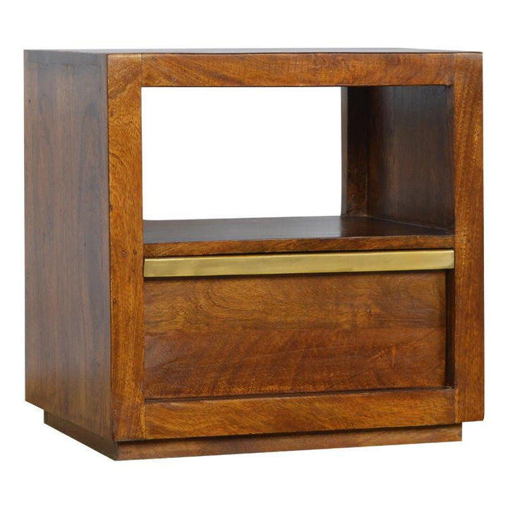 Chestnut Bedside Table- Gold Bar